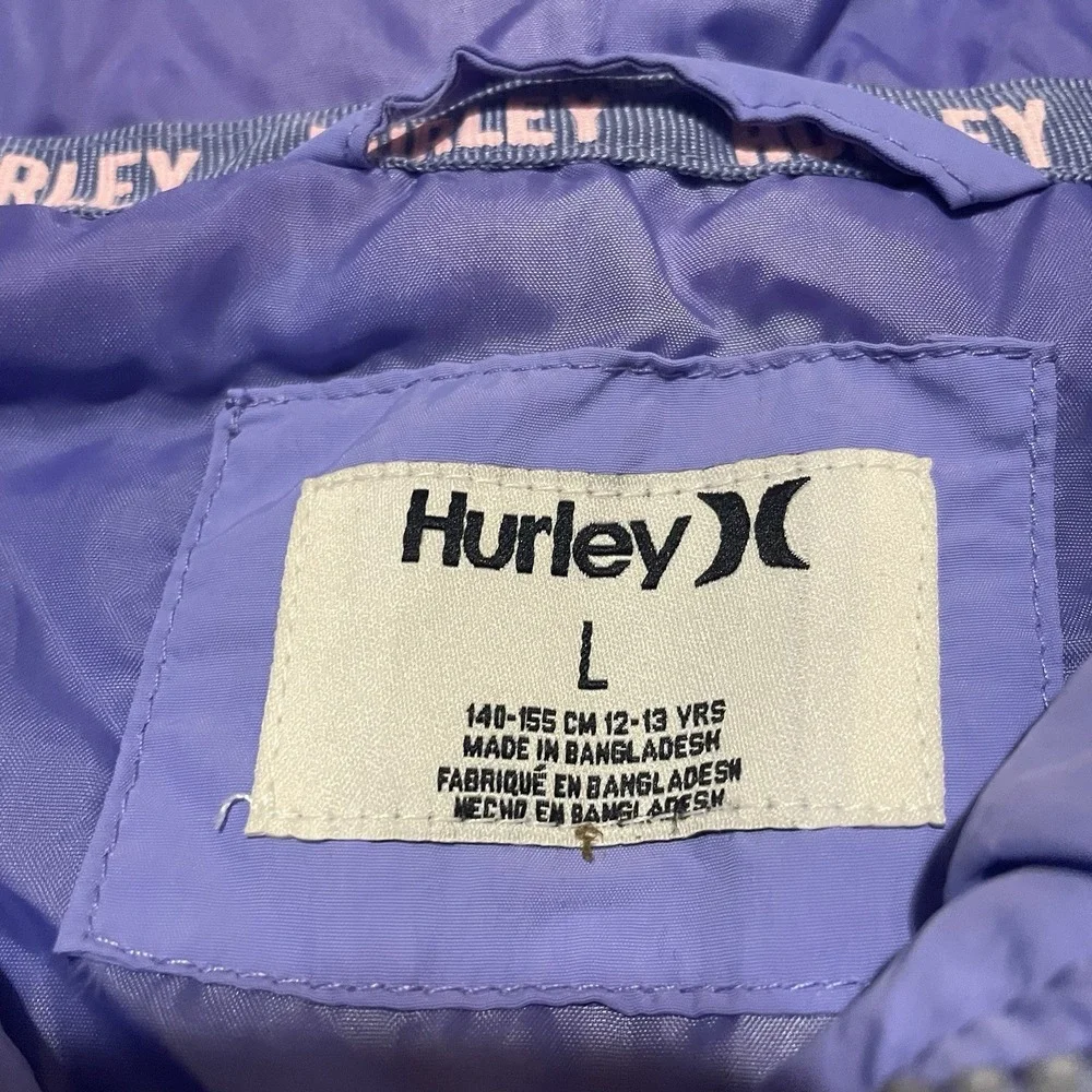 Hurley Girls Jacket Youth Large 12-13 Purple Fleece Puffer Hooded Full Zip‎